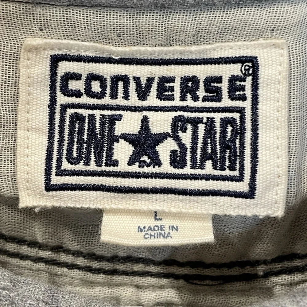 Converse Mens L Shirt‎ One Star Gray Button Up Pockets Long Sleeve 100% Cotton